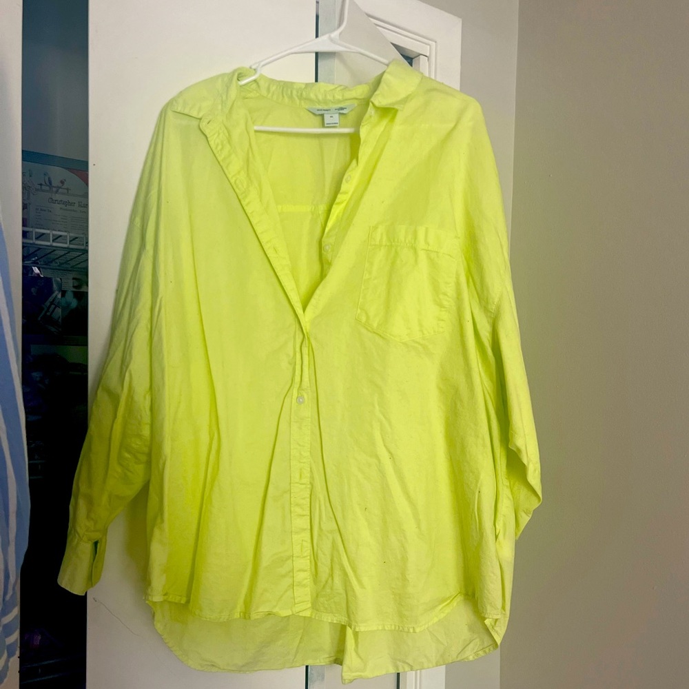 Light weight yellow men style button up shirt